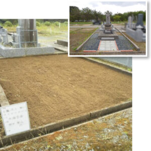 つがる市 お墓じまい 着工前の墓石写真と墓石撤去後の整地完了事例