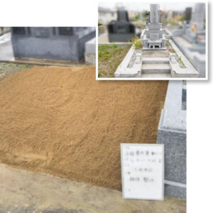 青森市 お墓じまい 着工前の墓石写真と墓石撤去後の整地完了事例