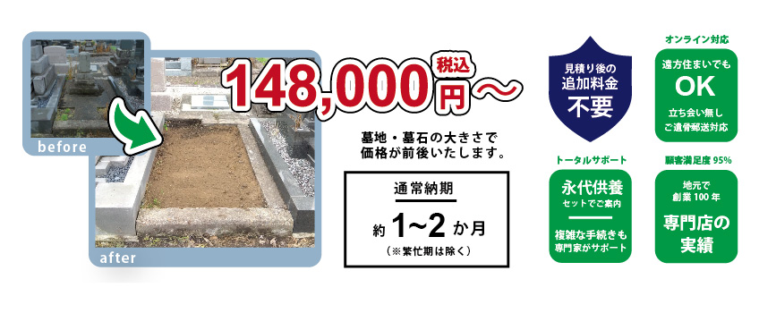 お墓じまいの料金 148,000円から 永代供養 セットでご案内