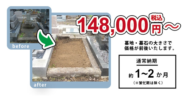 お墓じまいの料金 148,000円から 永代供養 セットでご案内